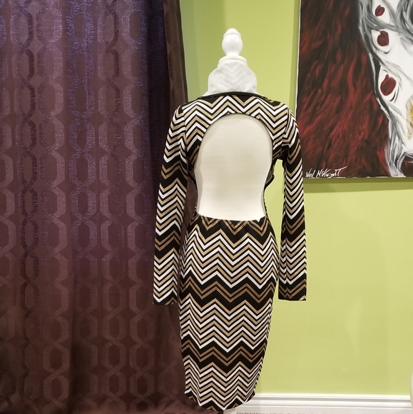 NWOT Form Fitting Chevron Open Front/Backless Dress - Picture 4 of 8
